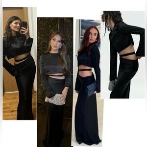 ❤️🔥🖤 ZARA BLACK SATIN MAXI PARTY DRESS WITH VENTS CUT OUT❤️🔥🖤NWT SZ S